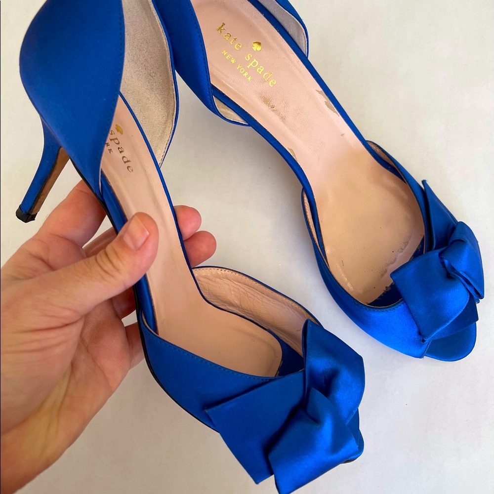 Kate Spade Bow Tie Sala Bridal Royal Blue Satin Heels Made in Italy Size 10.5